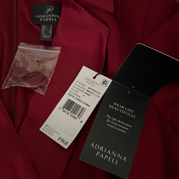 Adrianna Papell Long Sleeve Notch Lapel Surplice Crepe Tuxedo Mermaid Gown - Picture 13 of 13